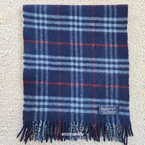 Vintage Burberry Wool Blue Nova Check Plaid Scarf EXCELLENT CONDITION Lambswool